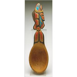 SHAWN BAKER, A Northwest Coast carved and painted wood ceremonial Salmon spoon, signed,, 18"...
