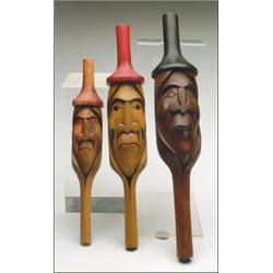 GREG JOSEPH, A Northwest Coast ceremonial wood rattle, carved and painted as an elder wearing a...