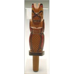 RUTH JOHNSTON, A Northwest Coast carved and painted wood ceremonial Beaver rattle, signed, 11.5...