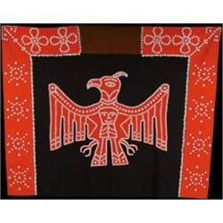 KATIE SCOW (VERONICA MANILAK), A Northwest Coast cloth panel, decorated with a buttoned and app...