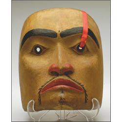 A Northwest Coast carved and painted wood portrait mask, 8.5" - 21.6 cm., See illustration, E...