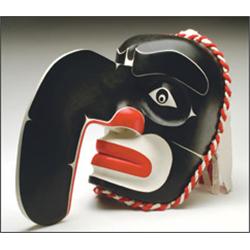 BARRY SCOW, A Northwest Coast Kwakiutl Noothlama (fool dancer) carved and painted wood mask, si...