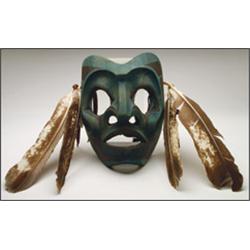 DOUG LE FORTEN, A Northwest Coast carved and painted wood Sea Spirt mask, with feather attachme...