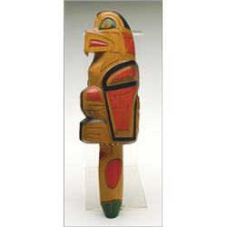 KELVIN JOHNSTON, A Northwest Coast carved and painted wood ceremonial Eagle / Shaman rattle, si...