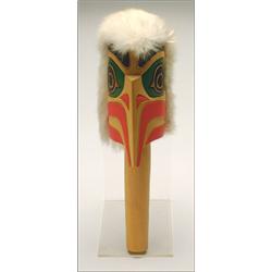 GARY BAKER, A Northwest Coast carved and painted wood ceremonial Bald Eagle rattle, signed and...