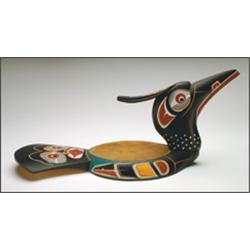 BILL WILSON, A Northwest Coast Kwakiutl carved and painted wood ceremonial Loon bowl, signed an...