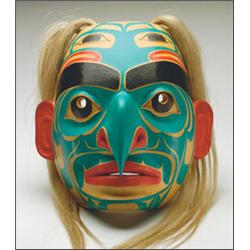 RANDY STIGLITZ (1953-), A Northwest Coast carved and painted wood Eagle portrait mask, with hor...