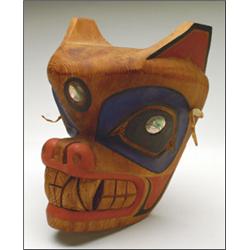 DOUG LE FORTEN, A Northwest Coast carved and painted wood Grizzly bear mask, with inset abalone...