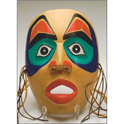 M. GURNEY, A Northwest Coast carved and painted wood portrait mask, signed, 9" - 22.9 cm., Se...