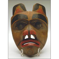 A Northwest Coast carved and painted wood animal mask, 8.5" - 21.6 cm., See illustration, Est...
