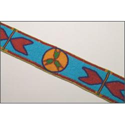 A Plains hide belt, decorated with beaded geometric motifs on a blue ground, 47" - 119.4 cm., S...