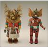 Image 1 : TWO HOPI POLYCHROME WOOD KACHINA DOLLS,, one owl figure with applied pointed beak and decorated...