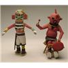 Image 1 : TWO HOPI POLYCHROME WOOD KACHINA DOLL, one with a helmetted head and with applied ring mouth an...