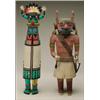 Image 1 : TWO HOPI POLYCHROME WOOD KACHINA DOLLS, one figure with elaborately painted embroidery, the face...