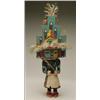 Image 1 : A HOPI POLYCHROME WOOD KACHINA DOLL, the figure with it's cylindrical casemask divided into recta...