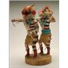 Image 1 : TWO HOPI POLYCHROME WOOD KACHINA DOLLS,, mounted to one base, the figures each wearing a hide k...