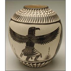 A. & U. LUCARIO, LAGUNA, N.M.:, A SOUTHWESTERN CARVED CERAMIC POT, the surface decorated with r...