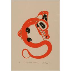 ART THOMPSON (1948-), LIGHTNING SNAKE, framed serigraph, 16/100, 1975, 13" x 9" - 33 x 22.9 cm....