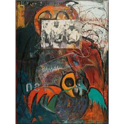 JANE ASH POITRAS(1951-), GOOD AND EVIL, unframed mixed media on canvas, signed and dated '99 lo...