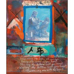 JANE ASH POITRAS(1951-), BECOMING ONE WITH THE SPIRIT, unframed mixed media on canvas, signed a...