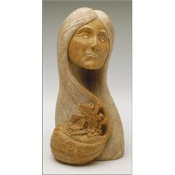 JOSEPH JACOBS (1934-), THE SQUASH SPIRIT, brown steatite sculpture depicting one of the Three S...