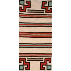 A NAVAJO RUG, mid 20th Century, white field with vertical lines in red , turquoise and grey with...