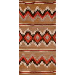 NAVAJO RUG, mid 20th Century, red, white and black serrated lozenge band centering a mirror desig...