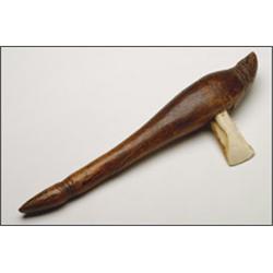 Wood and Marine Ivory Ceremonial Axe, the naturally formed shank worked with geometric patterns...