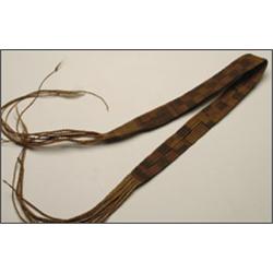 Cord Belt, of eight strands of braided fiber wrapped with fine threads in a three colour geomet...