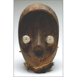 Dan-Ngere Judge Mask, the concave ovoid face with tubular eyes tipped with metal discs, with a...