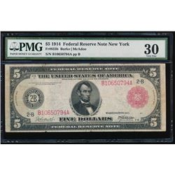 1914 $5 Red Seal Federal Reserve Note PMG 30