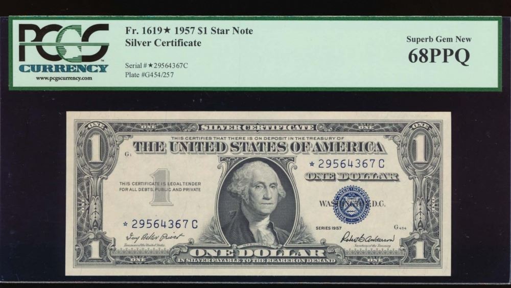 1957 $1 Silver cert STAR NOTE AU details /& 1957 $1 silver certificate fine 1 ea
