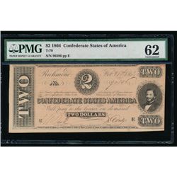 1864 $2 Confederate States of America Note PMG 62