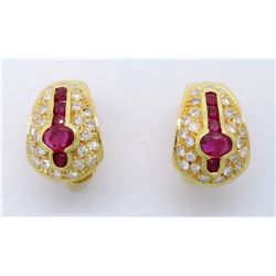 18KT Yellow Gold Ruby and Diamond Earrings