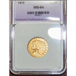 1915 $5 Indian Head Half Eagle Gold Coin MS64