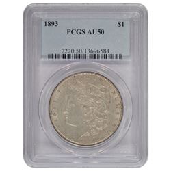 1893 $1 Morgan Silver Dollar Coin PCGS AU50
