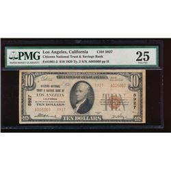 1929 $10 Los Angeles Nation Bank Note PMG 25