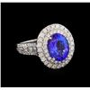 4.08 ctw Tanzanite and Diamond Ring - 14KT White Gold