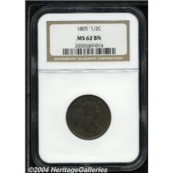 1805[1/2 C] Small 5, No Stems MS62 Brown NGC.