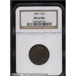 1806[1/2 C] Small 6, No Stems MS62 Brown NGC.