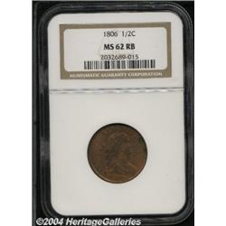 1806[1/2 C] Large 6, Stems MS62 Red and Brown NGC.