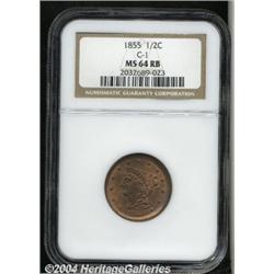 1855[1/2 C] MS64 Red and Brown NGC.