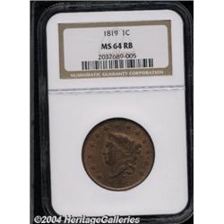 1819[1C] Small Date MS64 Red and Brown NGC.