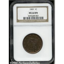 1843[1C] Petite Head, Small Letters MS64 Brown NGC.