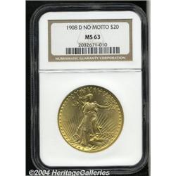 1908-D[$20] No Motto MS63 NGC.