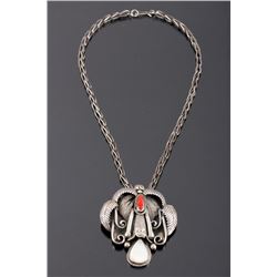 Art Tafoya Navajo Sterling Silver Coral Pendant
