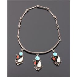 Navajo Sterling Silver Turquoise Coral Necklace
