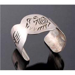 Signed Hopi Sterling Silver Bear Cuff