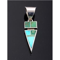 Signed Navajo Inlaid Turquoise Arrow Pendant
