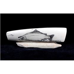Signed Alaskan Inuit Walrus Tusk Scrimshaw